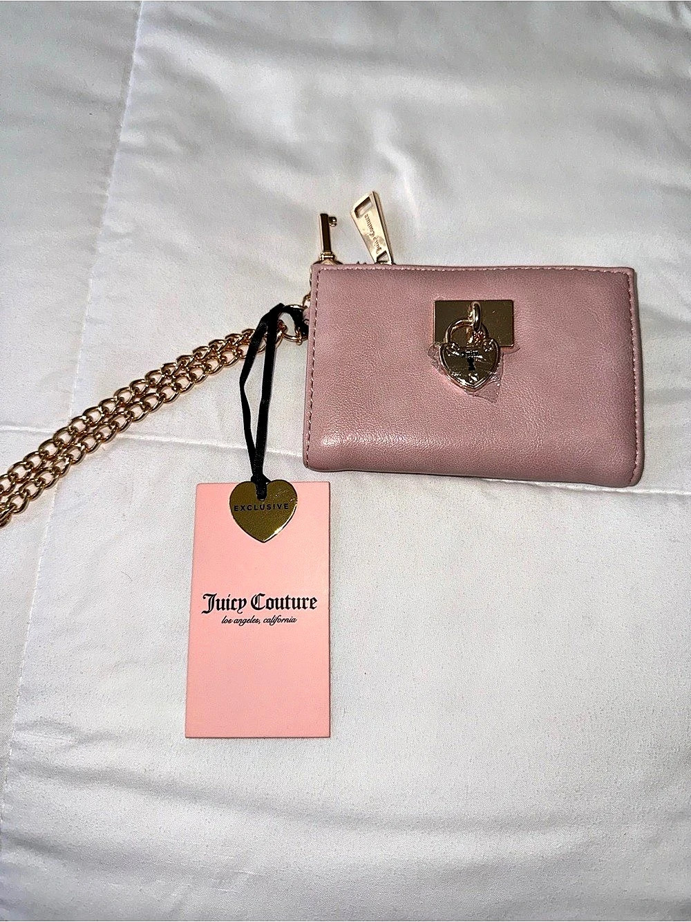 Juicy Couture Heart Lock Zip Card Case Wristlet  Pink